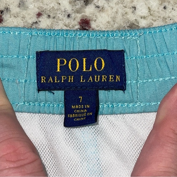 Polo Ralph Lauren Boys Sanibel Navy Striped Swim Trunk Size 7 Aqua Blue Green - Picture 3 of 9